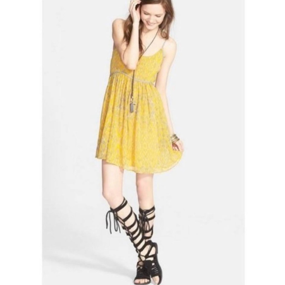Free People yellow chiffon mini dress